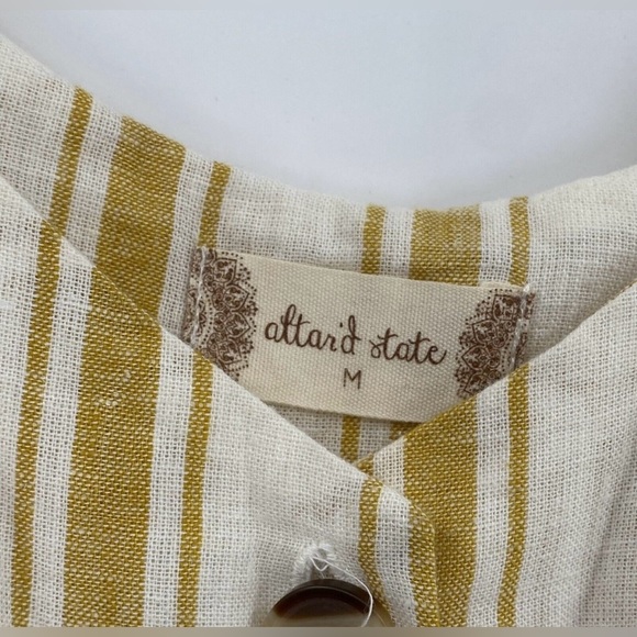 Altar'd State Linen Yellow Striped Button Front Sundress - M - Picture 4 of 10
